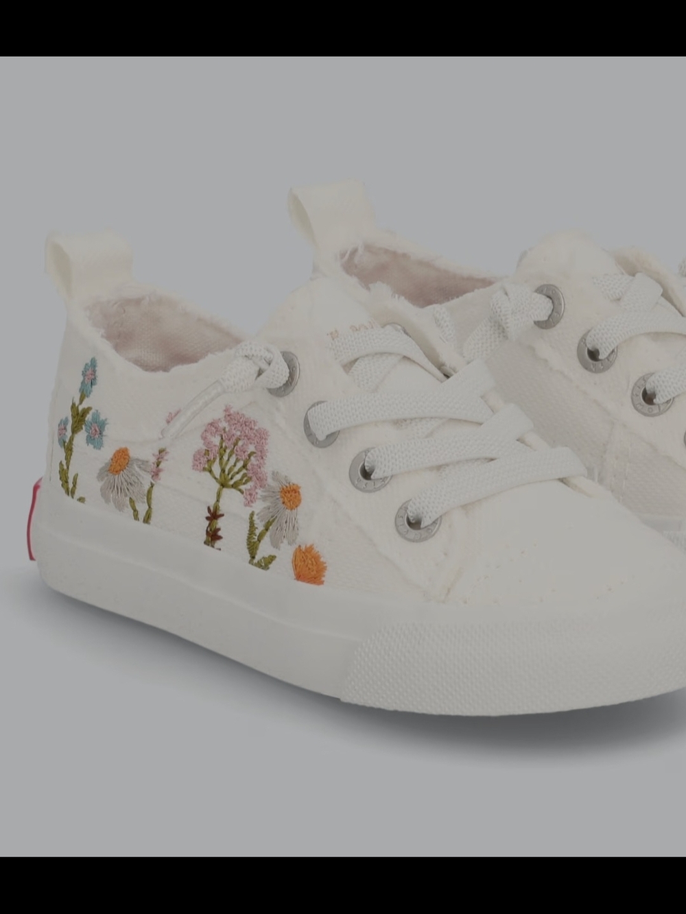 White Canvas Kids Sneakers with Embroidered Floral Accents